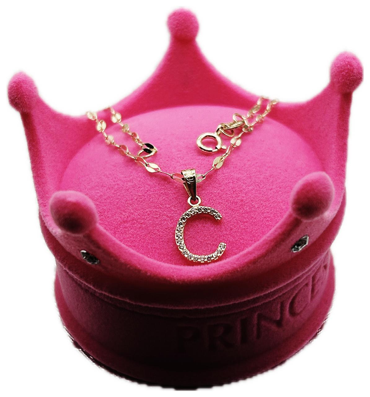 DIJE/PENDIENTE DE LETRA CON ZIRCONIA Y CADENA 10K "C"
