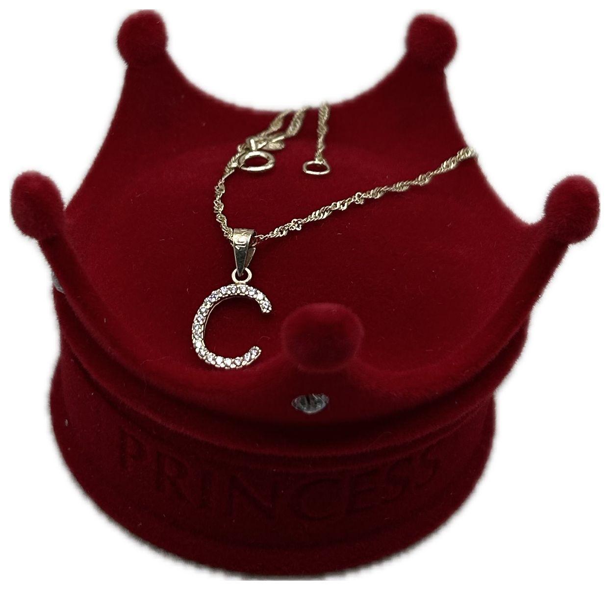 DIJE/PENDIENTE DE LETRA CON ZIRCONIA Y CADENA 10K "C"