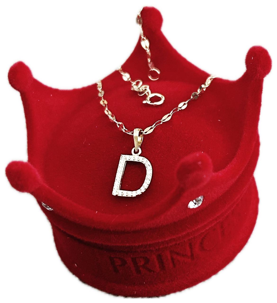 DIJE/PENDIENTE DE LETRA CON ZIRCONIA Y CADENA 10K "D"