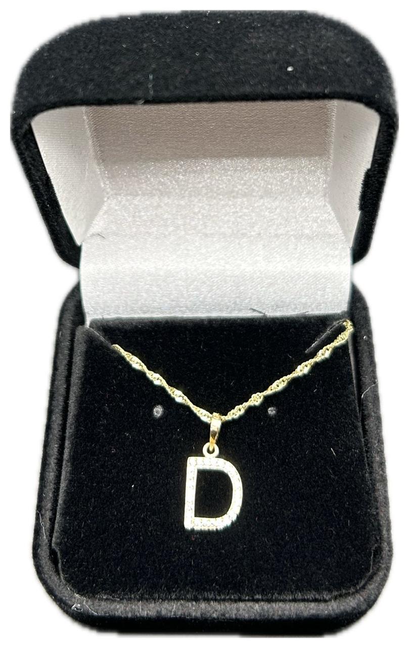 DIJE/PENDIENTE DE LETRA CON ZIRCONIA Y CADENA 10K "D"