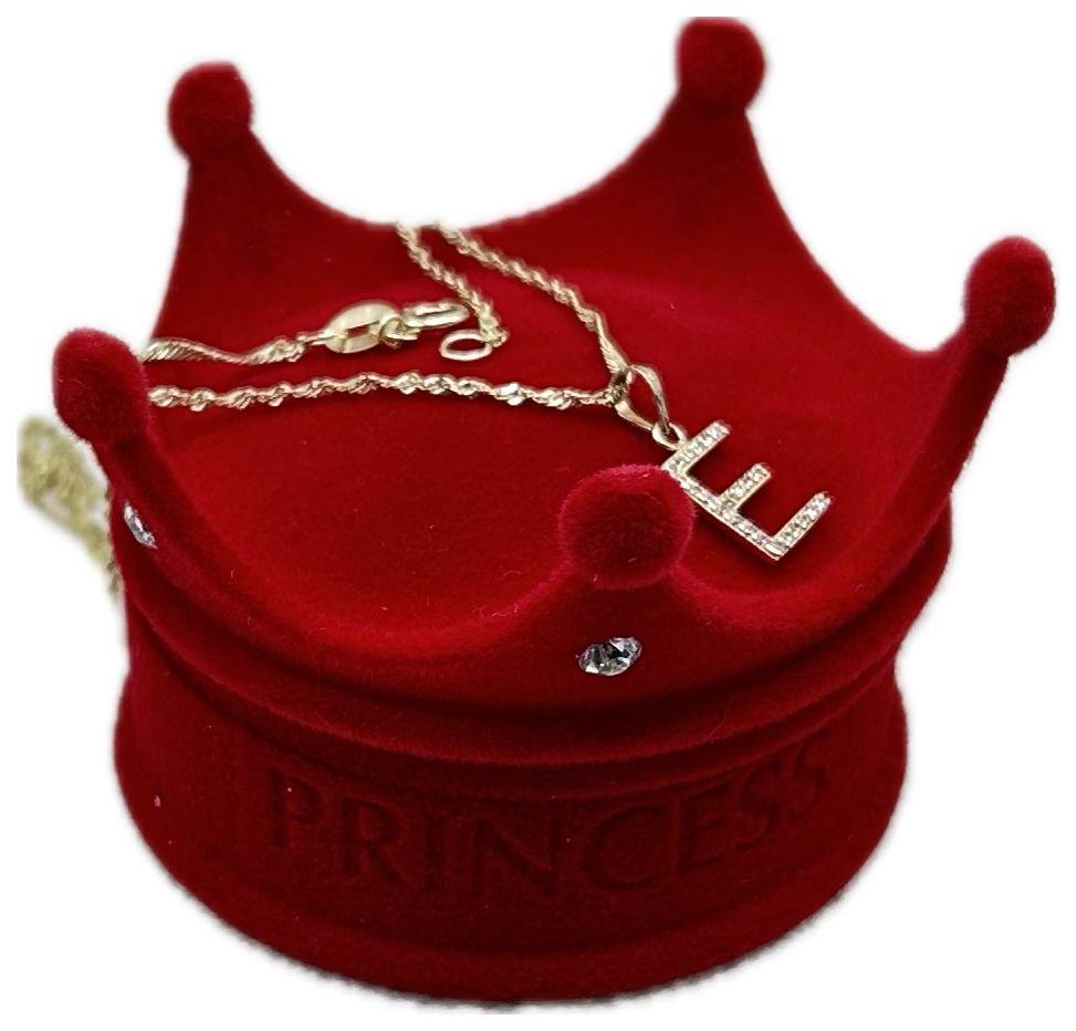 DIJE/PENDIENTE DE LETRA CON ZIRCONIA Y CADENA 10K "E"