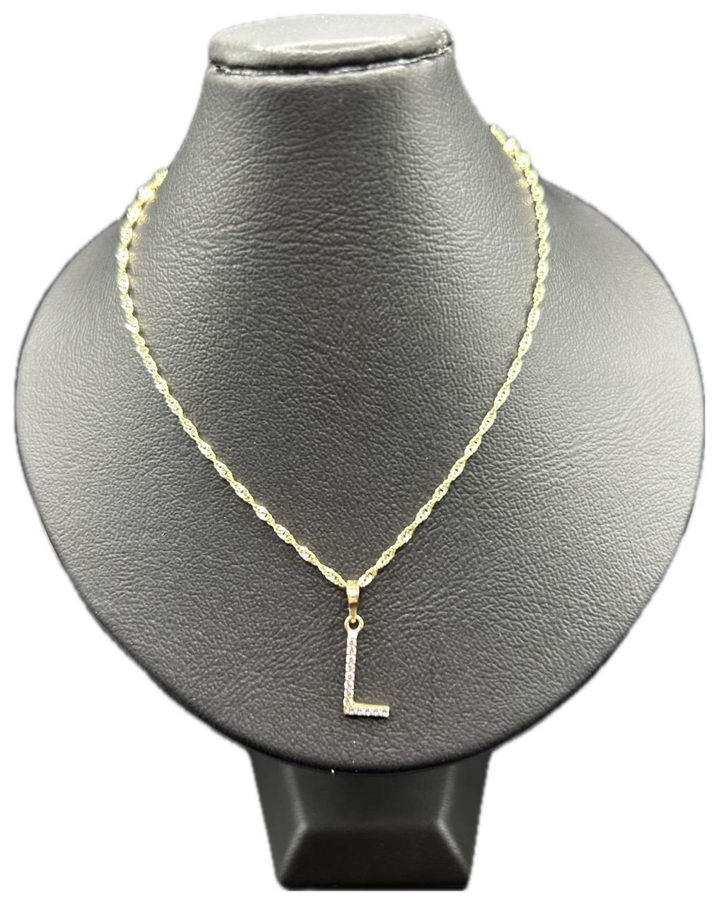 DIJE/PENDIENTE DE LETRA CON ZIRCONIA Y CADENA 10K "L"