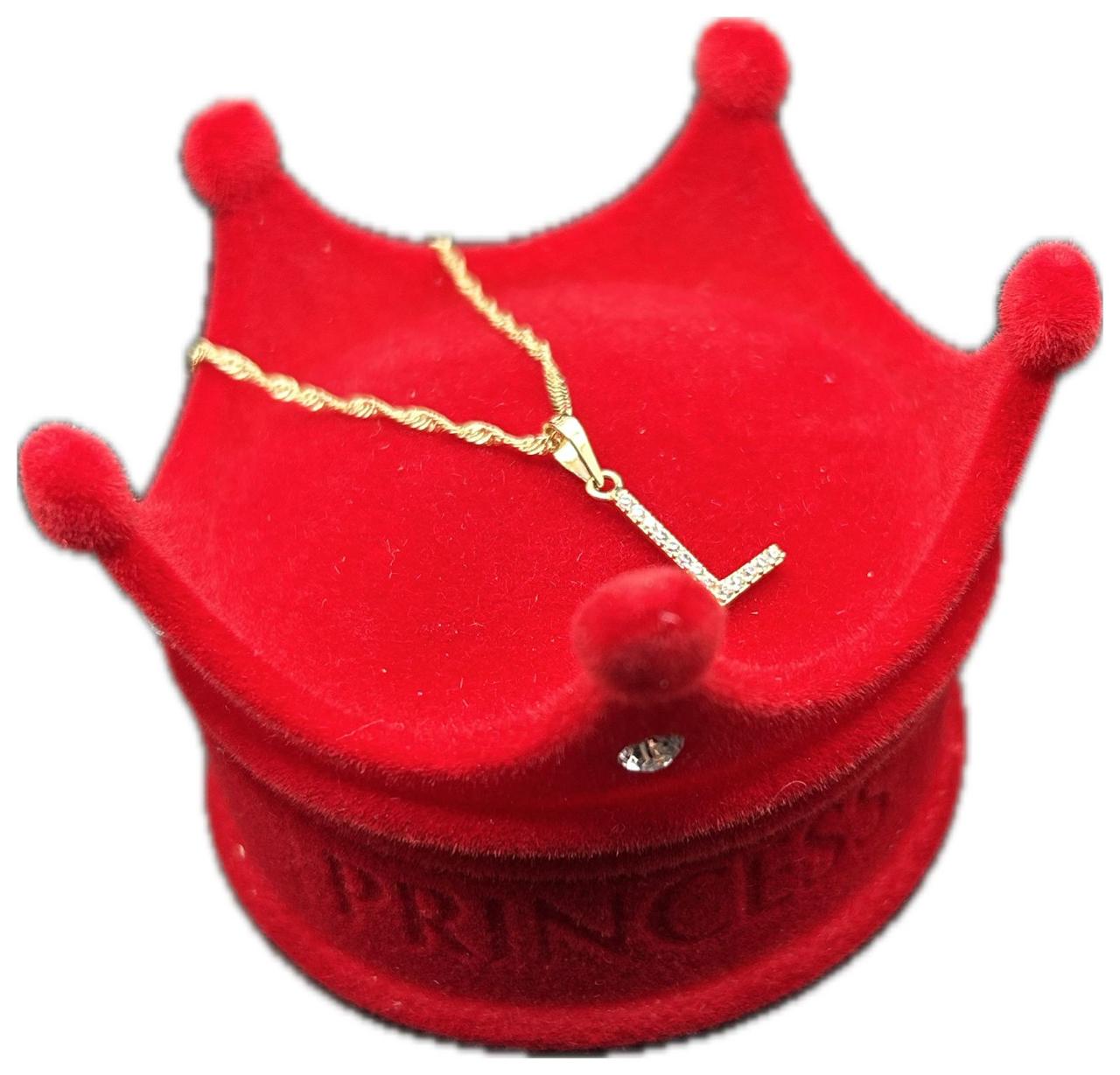 DIJE/PENDIENTE DE LETRA CON ZIRCONIA Y CADENA 10K "L"