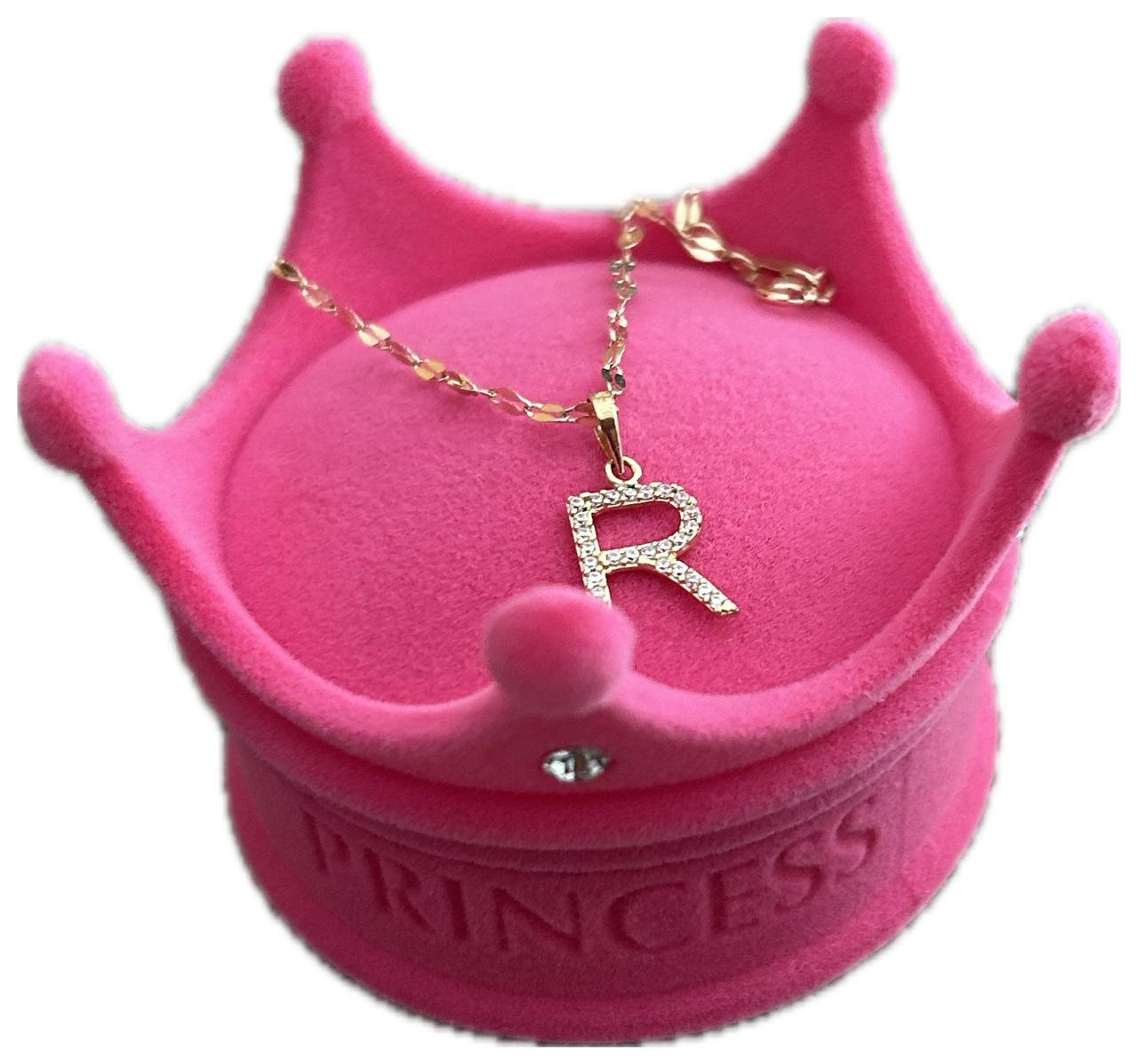 DIJE/PENDIENTE DE LETRA CON ZIRCONIA Y CADENA 10K "R"