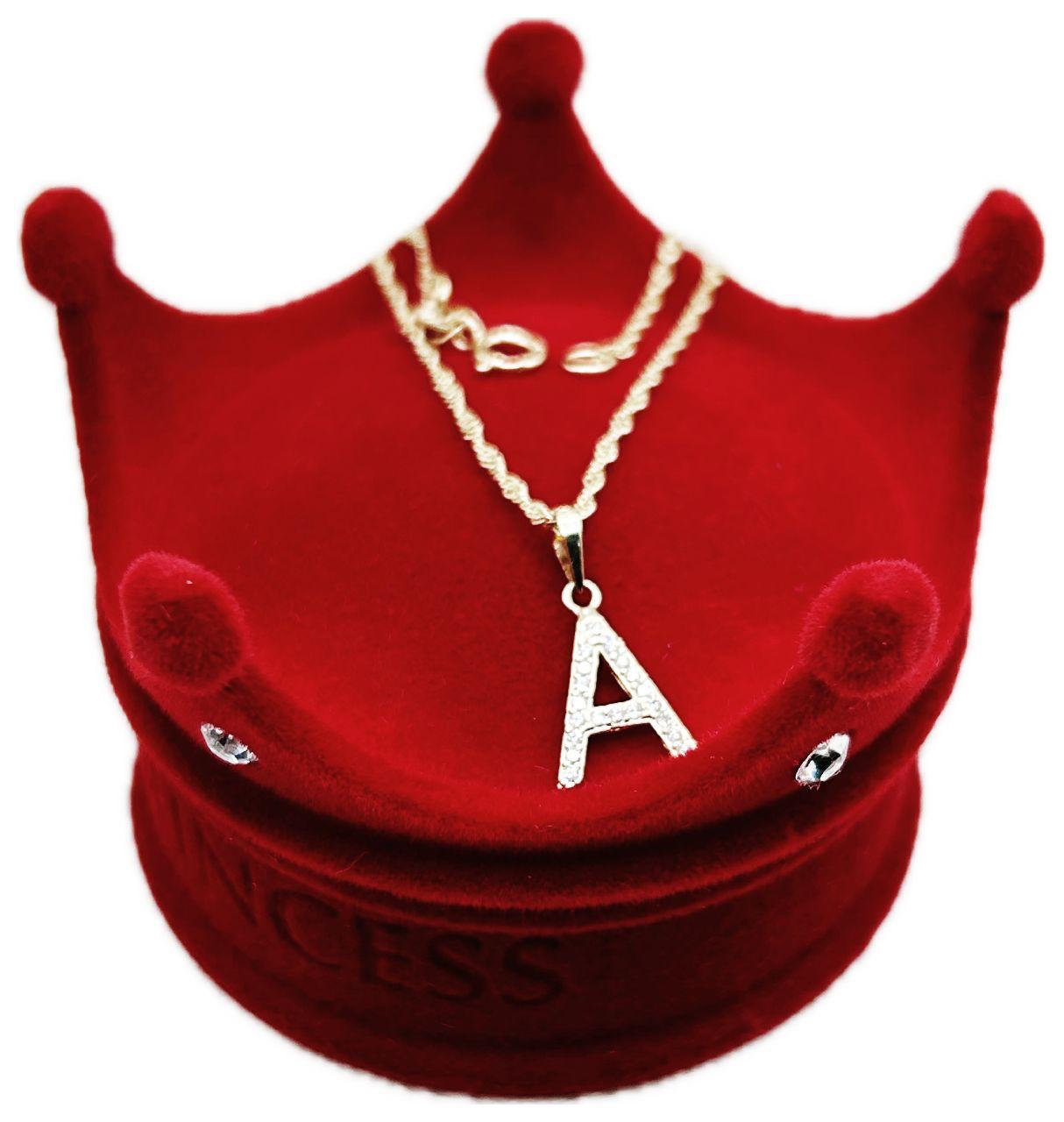LETTER PENDANT WITH ZIRCONIA AND 10K CHAIN "A"