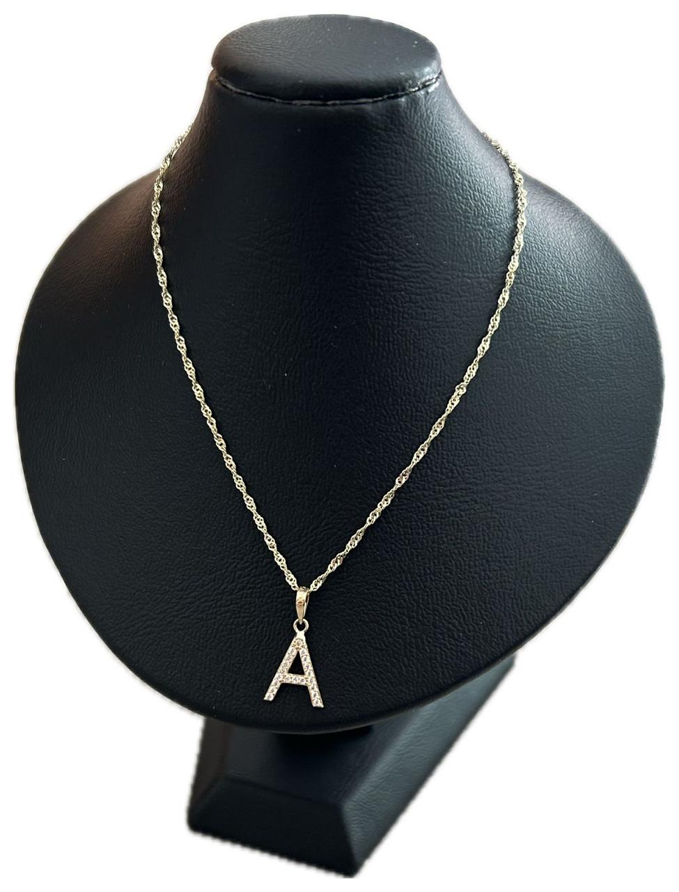 LETTER PENDANT WITH ZIRCONIA AND 10K CHAIN "A"