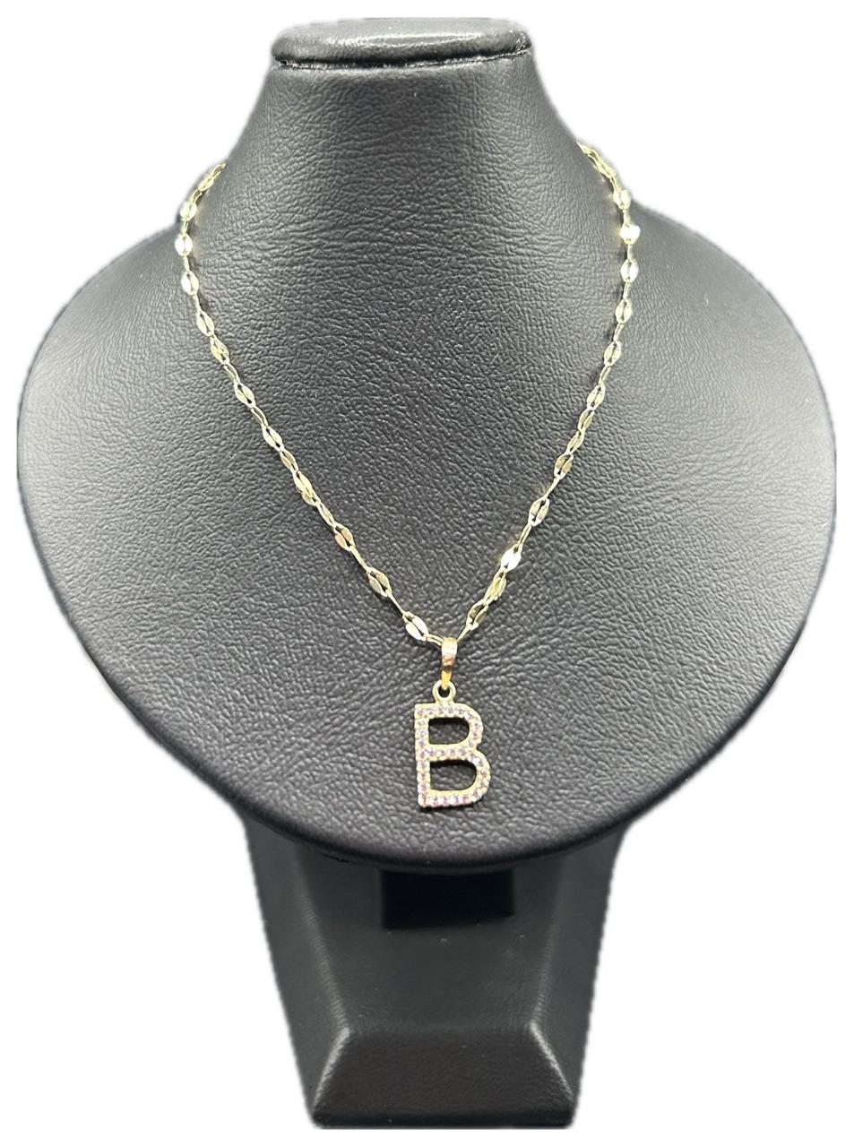 DIJE/PENDIENTE DE LETRA CON ZIRCONIA Y CADENA 10K "B"