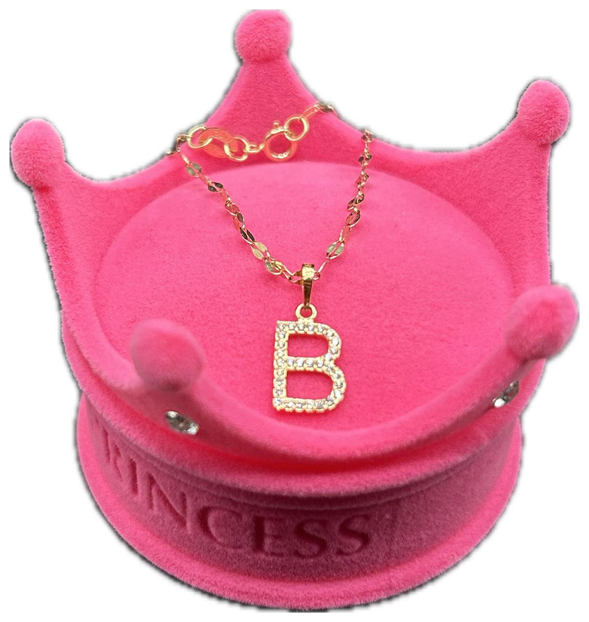 DIJE/PENDIENTE DE LETRA CON ZIRCONIA Y CADENA 10K "B"