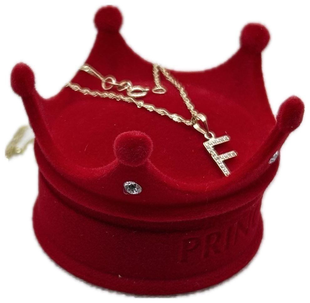 DIJE/PENDIENTE DE LETRA CON ZIRCONIA Y CADENA 10K "F"