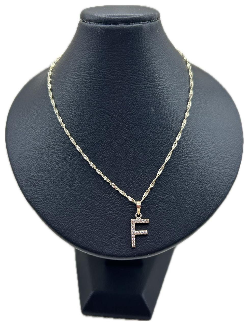 DIJE/PENDIENTE DE LETRA CON ZIRCONIA Y CADENA 10K "F"