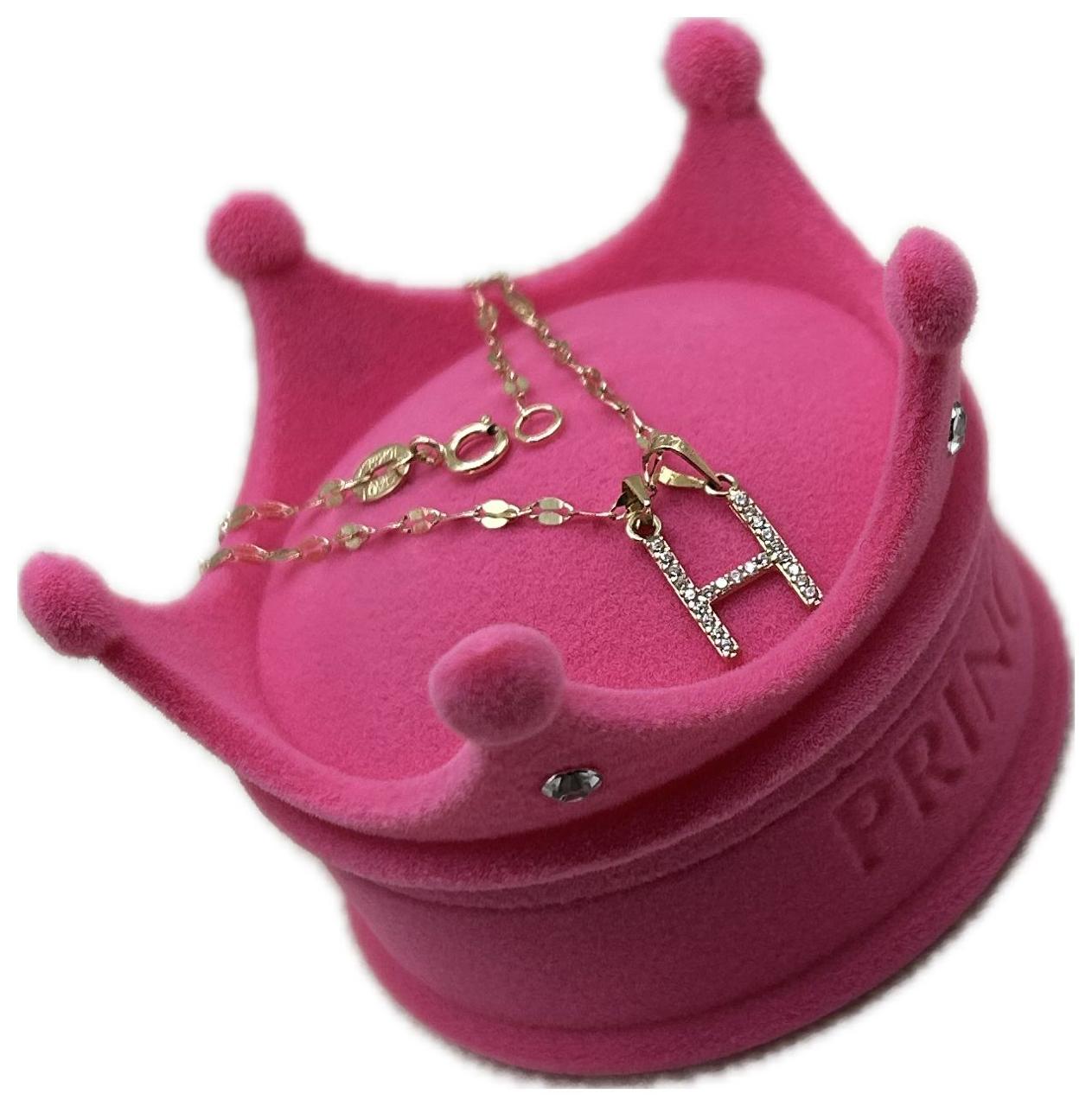 DIJE/PENDIENTE DE LETRA CON ZIRCONIA Y CADENA 10K "H"
