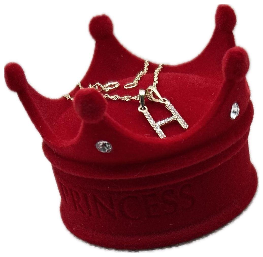 DIJE/PENDIENTE DE LETRA CON ZIRCONIA Y CADENA 10K "H"