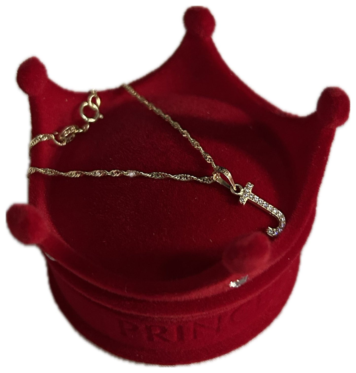 DIJE/PENDIENTE DE LETRA CON ZIRCONIA Y CADENA 10K "J"