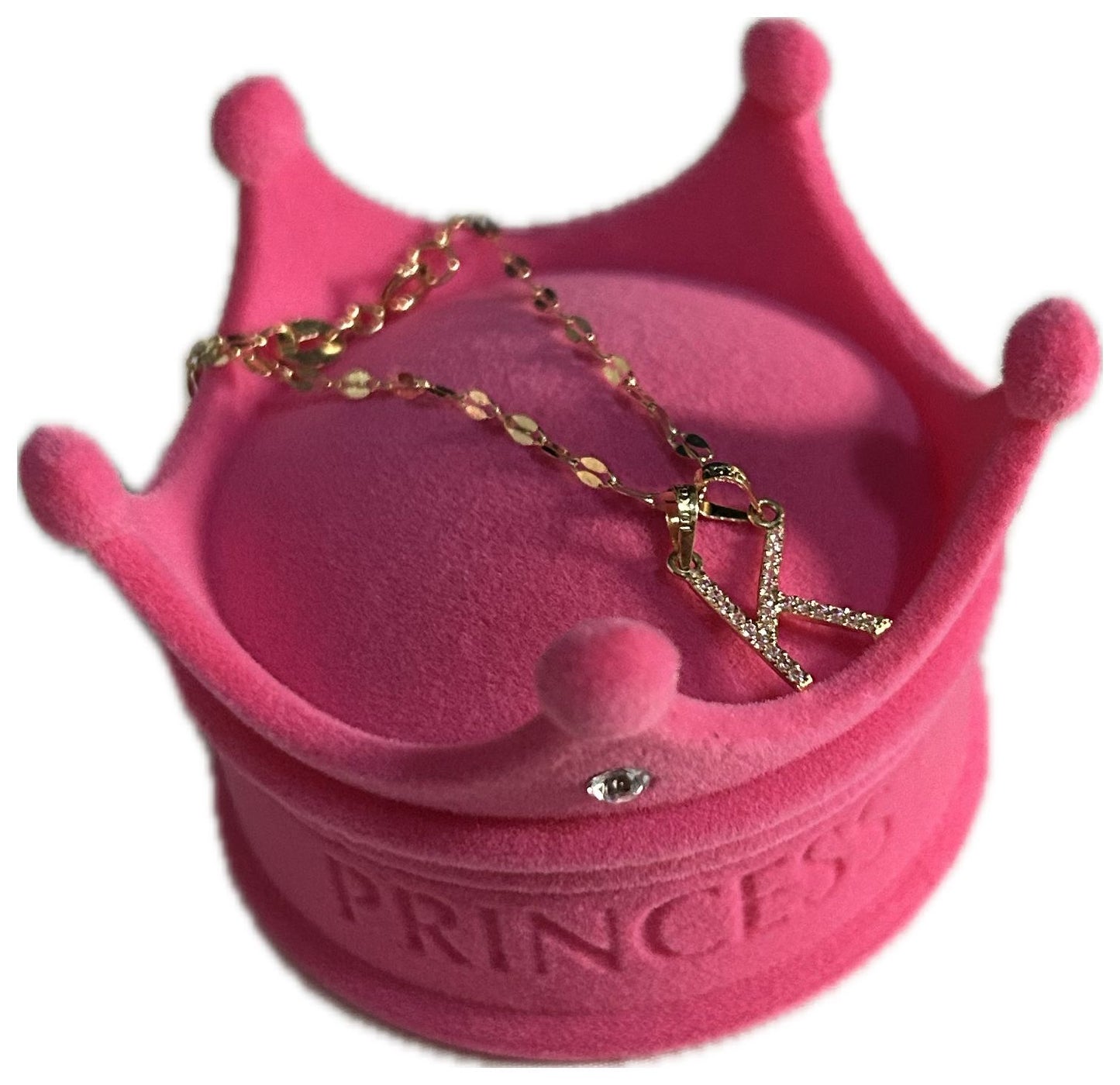 DIJE/PENDIENTE DE LETRA CON ZIRCONIA Y CADENA 10K "K"