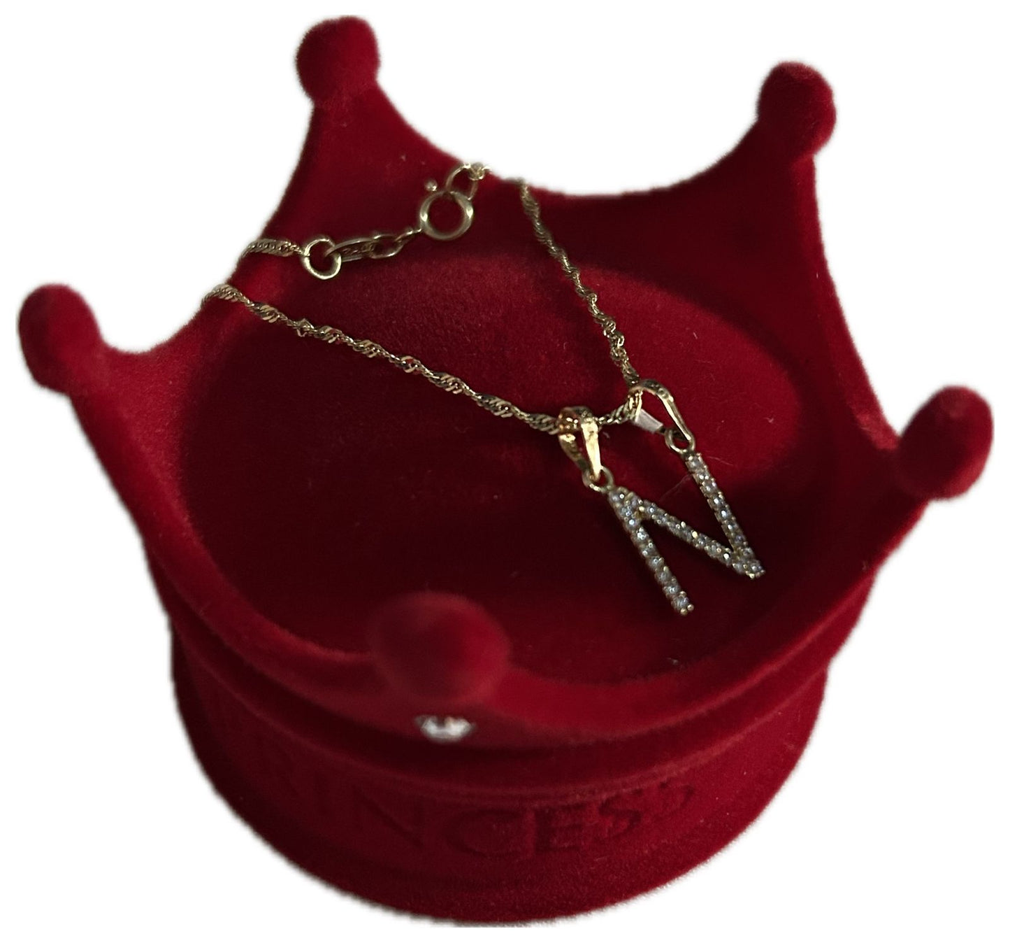 DIJE/PENDIENTE DE LETRA CON ZIRCONIA Y CADENA 10K "N"