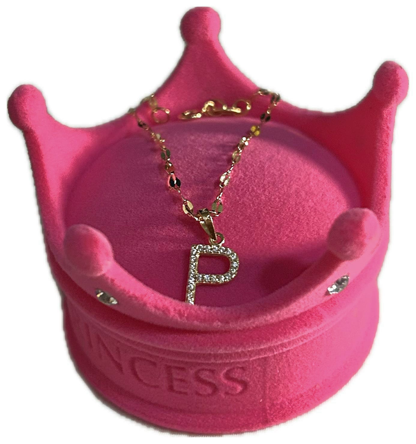 DIJE/PENDIENTE DE LETRA CON ZIRCONIA Y CADENA 10K "P"