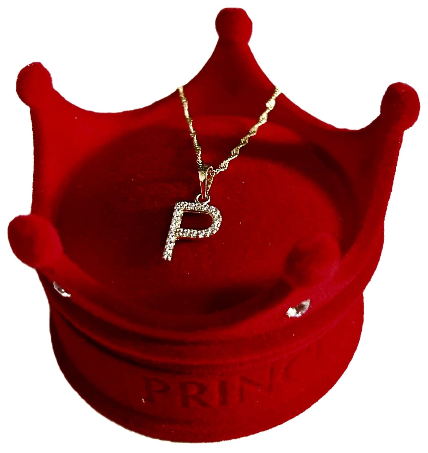 DIJE/PENDIENTE DE LETRA CON ZIRCONIA Y CADENA 10K "P"