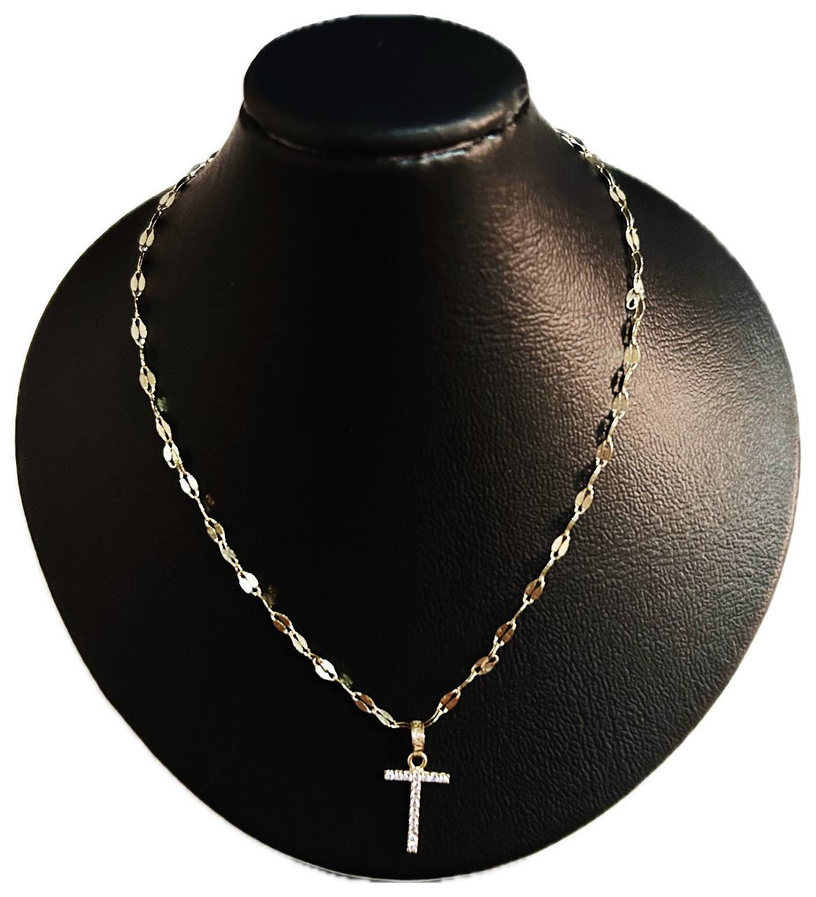 DIJE/PENDIENTE DE LETRA CON ZIRCONIA Y CADENA 10K "T"