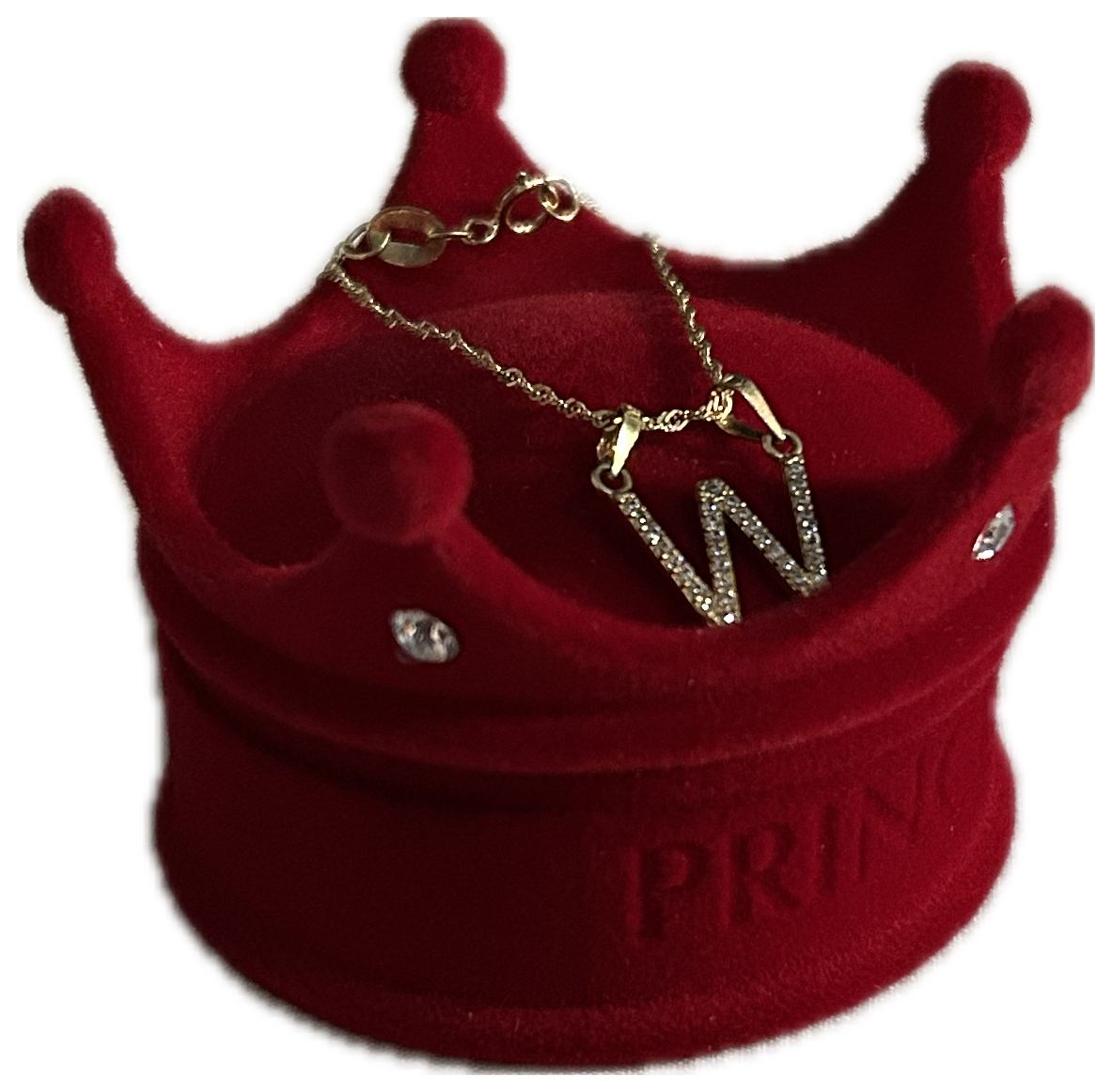 DIJE/PENDIENTE DE LETRA CON ZIRCONIA Y CADENA 10K "W"