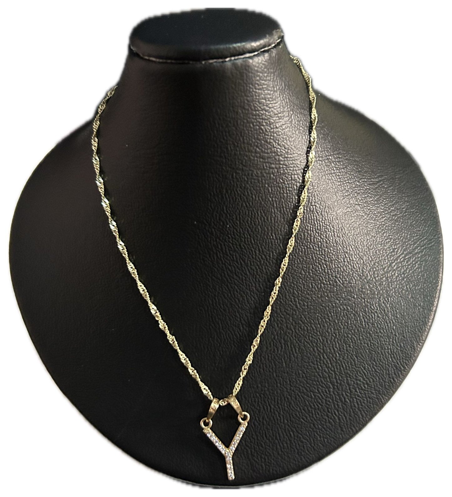 DIJE/PENDIENTE DE LETRA CON ZIRCONIA Y CADENA 10K "Y"