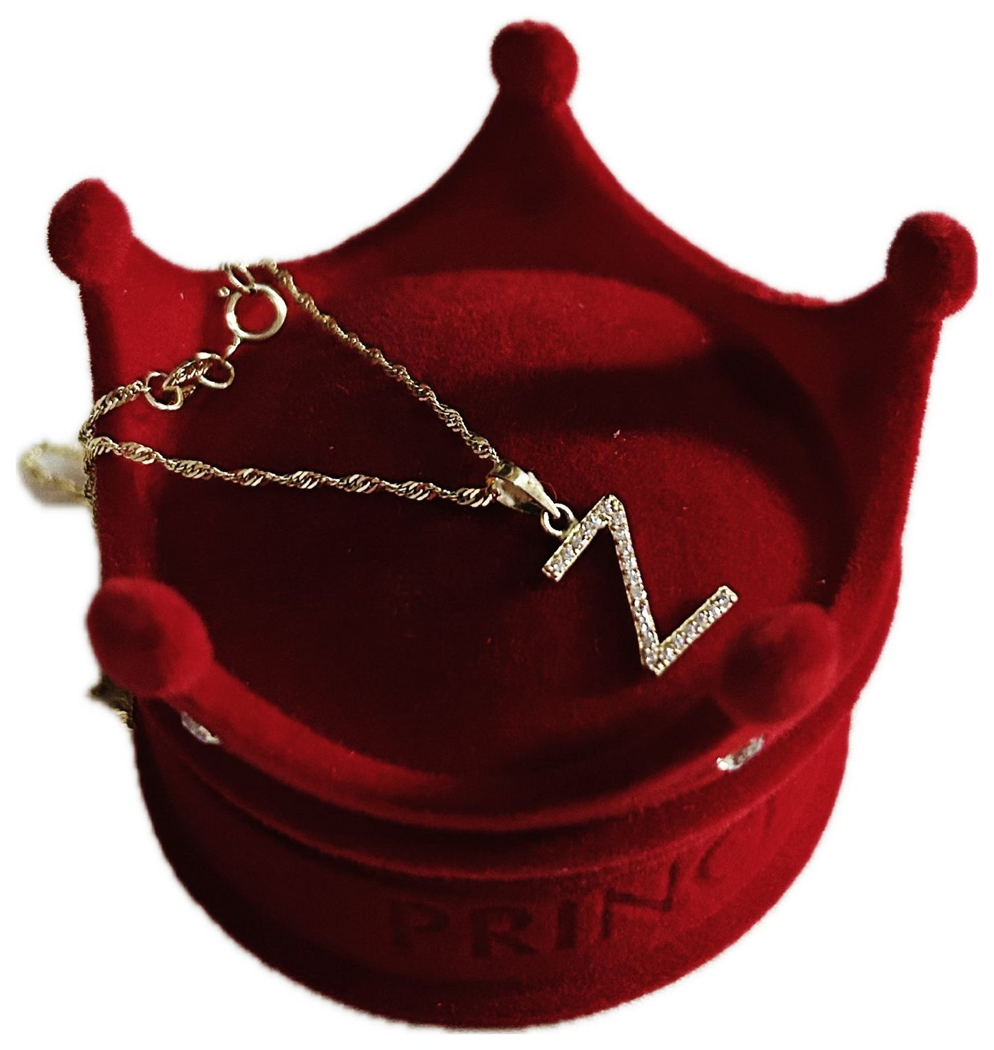 DIJE/PENDIENTE DE LETRA CON ZIRCONIA Y CADENA 10K "Z"
