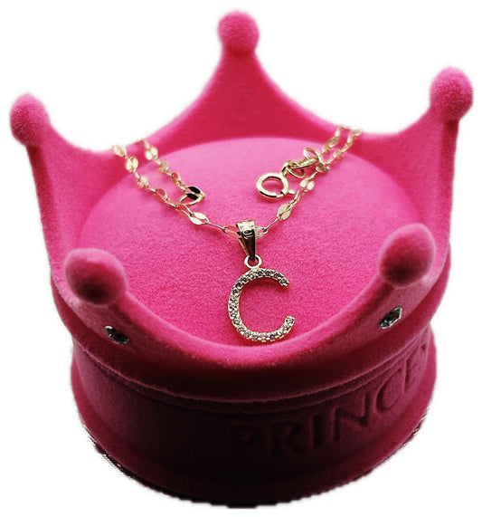 LETTER PENDANT WITH ZIRCONIA AND 10K CHAIN "C"
