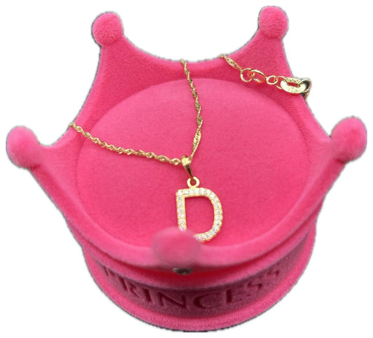 DIJE/PENDIENTE DE LETRA CON ZIRCONIA Y CADENA 10K "D"
