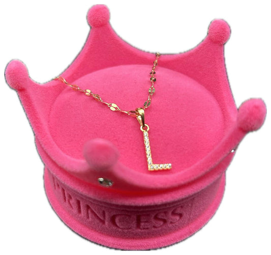 DIJE/PENDIENTE DE LETRA CON ZIRCONIA Y CADENA 10K "L"