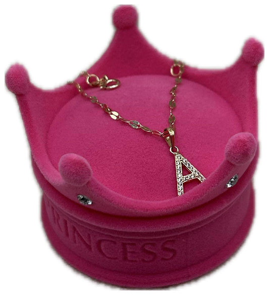 LETTER PENDANT WITH ZIRCONIA AND 10K CHAIN "A"