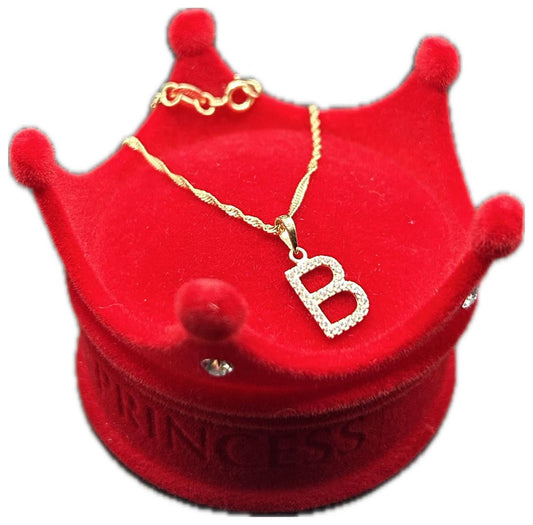 LETTER PENDANT WITH ZIRCONIA AND 10K CHAIN "B"