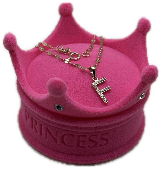 DIJE/PENDIENTE DE LETRA CON ZIRCONIA Y CADENA 10K "F"