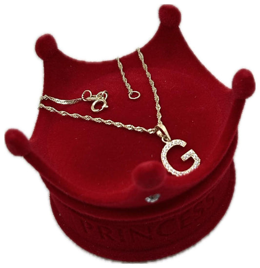 DIJE/PENDIENTE DE LETRA CON ZIRCONIA Y CADENA 10K "G"