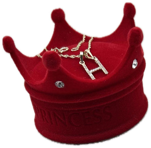 DIJE/PENDIENTE DE LETRA CON ZIRCONIA Y CADENA 10K "H"
