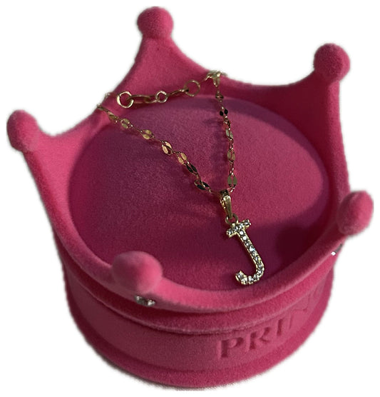 DIJE/PENDIENTE DE LETRA CON ZIRCONIA Y CADENA 10K "J"