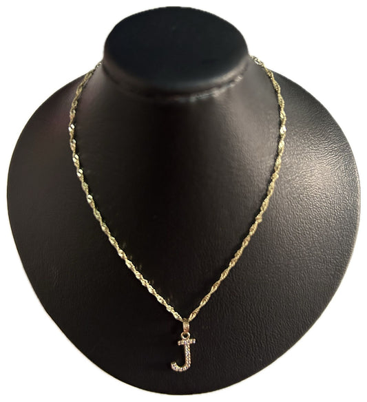 DIJE/PENDIENTE DE LETRA CON ZIRCONIA Y CADENA 10K "J"
