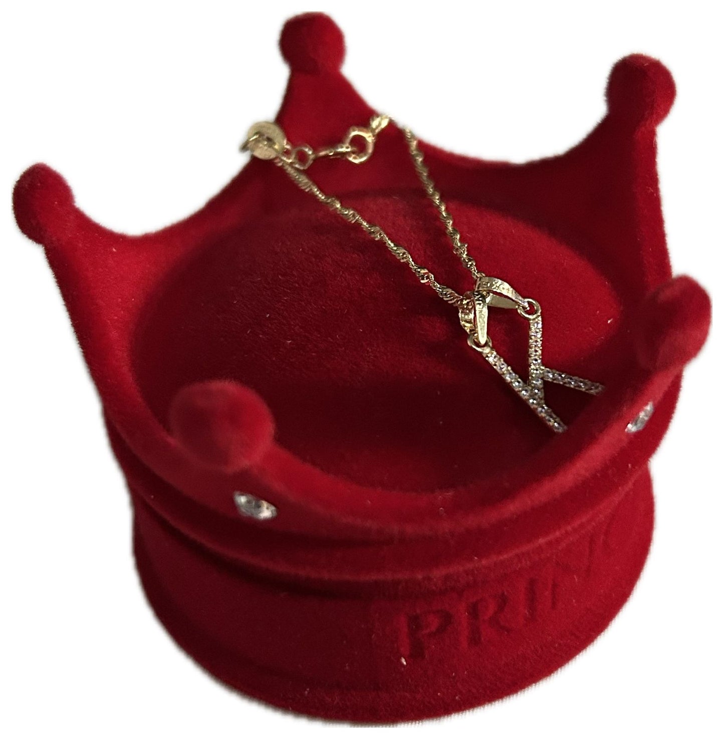 DIJE/PENDIENTE DE LETRA CON ZIRCONIA Y CADENA 10K "K"