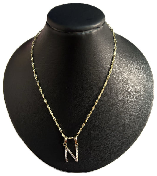 DIJE/PENDIENTE DE LETRA CON ZIRCONIA Y CADENA 10K "N"