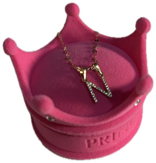 DIJE/PENDIENTE DE LETRA CON ZIRCONIA Y CADENA 10K "N"