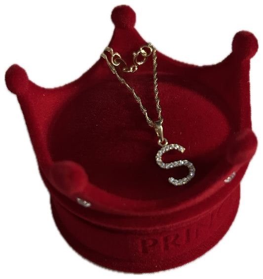 DIJE/PENDIENTE DE LETRA CON ZIRCONIA Y CADENA 10K "S"