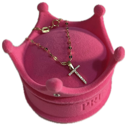 DIJE/PENDIENTE DE LETRA CON ZIRCONIA Y CADENA 10K "T"