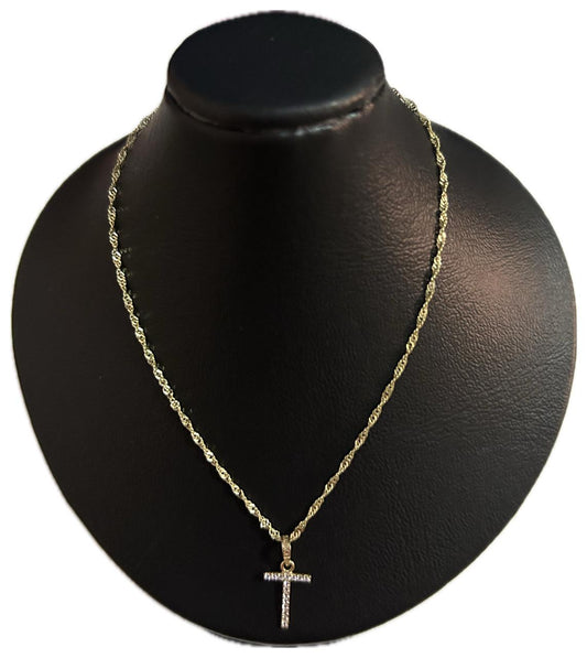 DIJE/PENDIENTE DE LETRA CON ZIRCONIA Y CADENA 10K "T"
