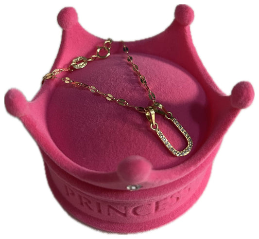 DIJE/PENDIENTE DE LETRA CON ZIRCONIA Y CADENA 10K "U"