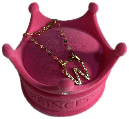 DIJE/PENDIENTE DE LETRA CON ZIRCONIA Y CADENA 10K "W"
