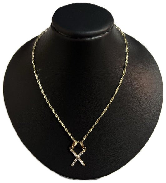 DIJE/PENDIENTE DE LETRA CON ZIRCONIA Y CADENA 10K "X"