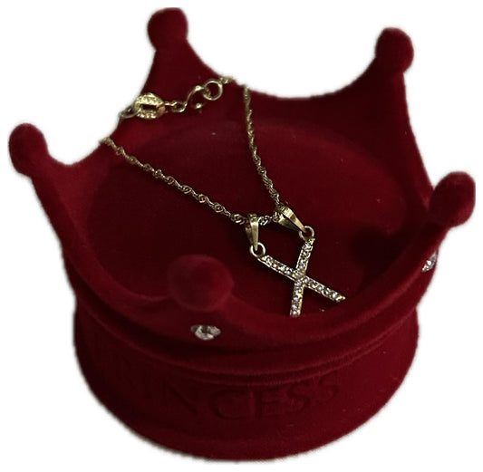 DIJE/PENDIENTE DE LETRA CON ZIRCONIA Y CADENA 10K "X"
