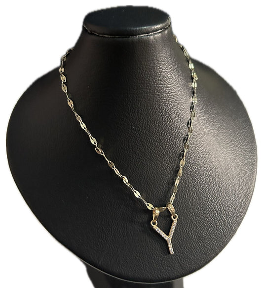 DIJE/PENDIENTE DE LETRA CON ZIRCONIA Y CADENA 10K "Y"