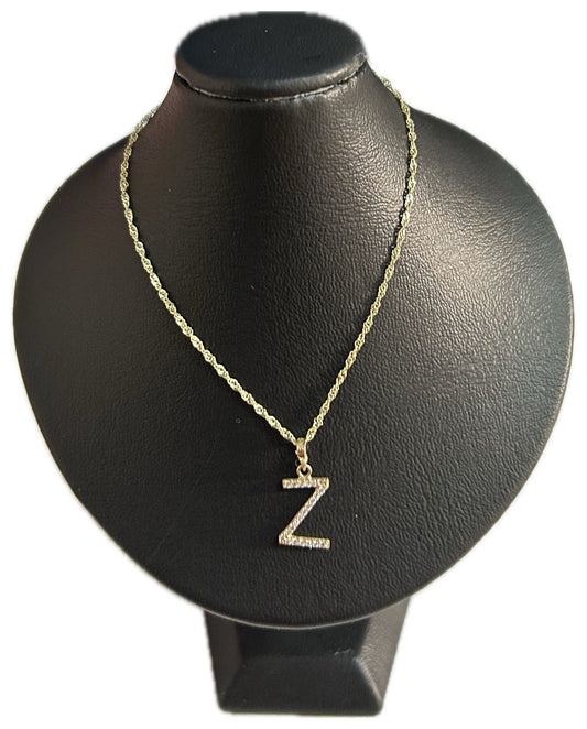 DIJE/PENDIENTE DE LETRA CON ZIRCONIA Y CADENA 10K "Z"